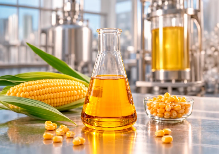 Aceite clarificado de maíz en matraz